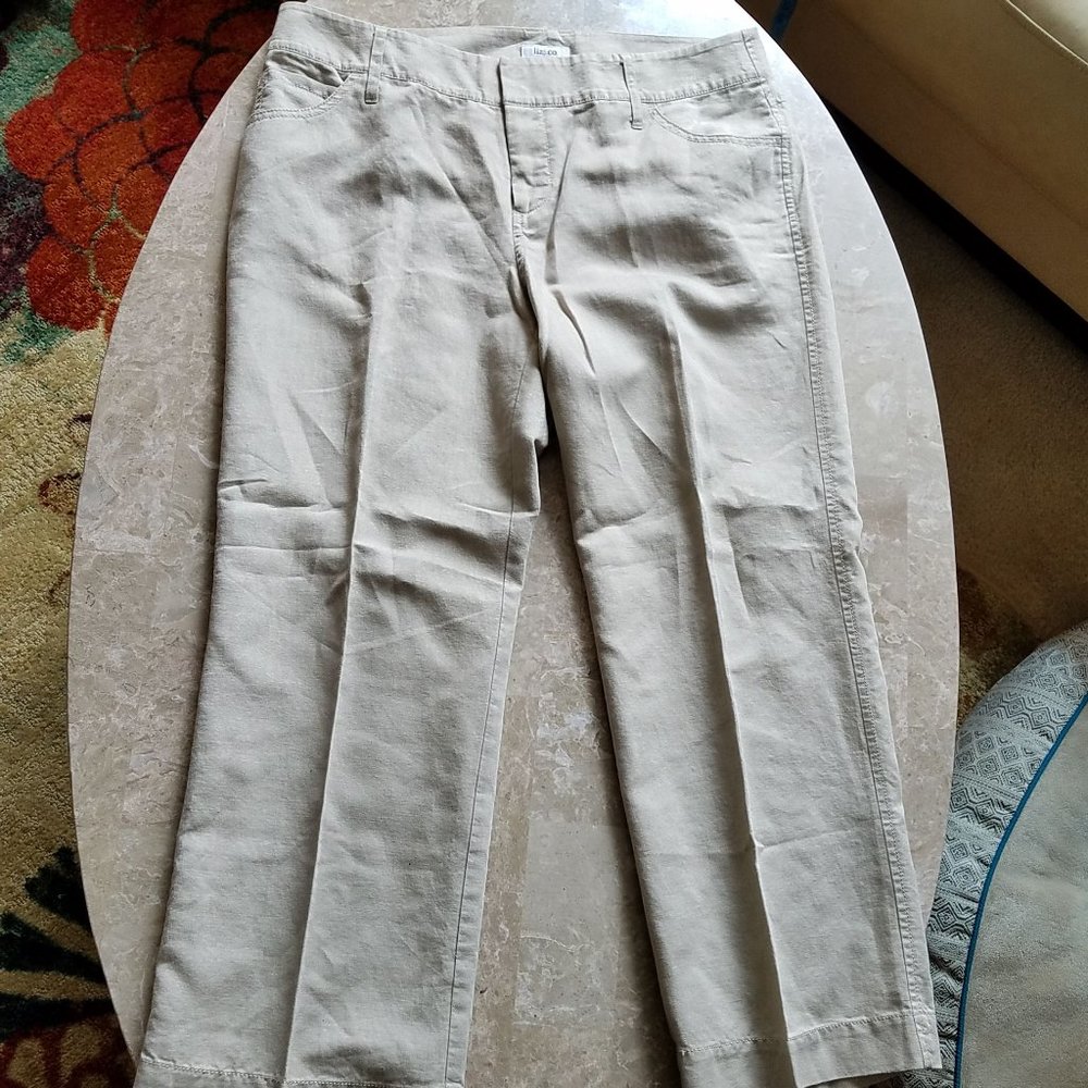 Liz & Co. Dark Beige Taupe Linen Cropped Pants 12